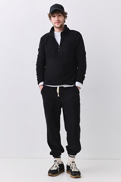 Trendiz Men's Polar Fleece Stand Collar Sweatshirt Black 2051