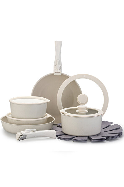 sharpdo 15-Piece Removable Medical Stone Non-Stick Pot and Pan Set