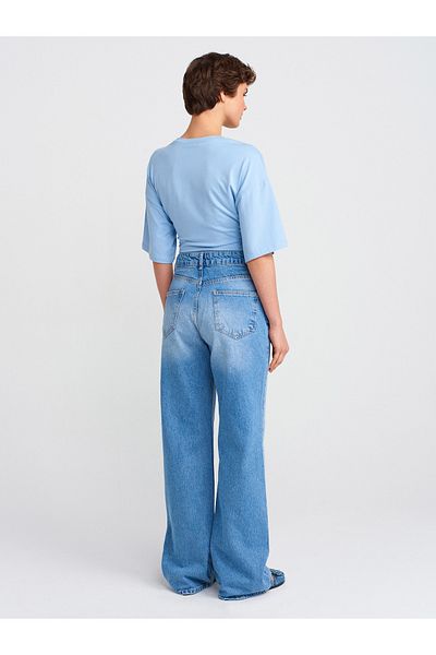 Dilvin 71791 Pantaloni din denim cu picioare late - Culoare deschisă, albastru
