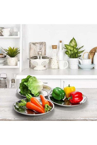 ALMUFARREJ 6 Piece Stainless Steel Round Plate Set Silver 26cm