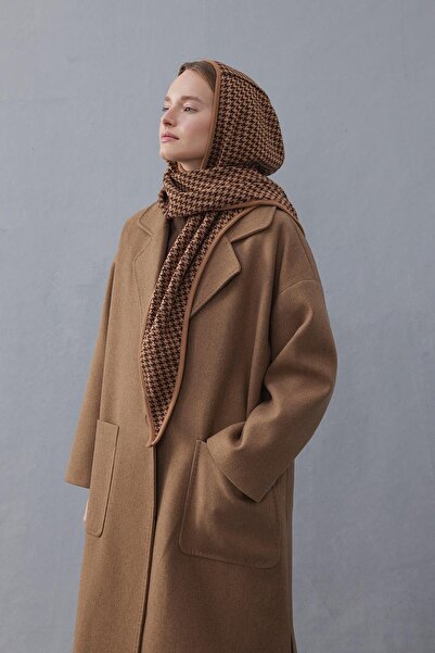 Fahhar Brown Hooded Scarf Houndstooth