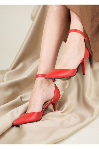 Grasyano Red Stiletto Sandals - Ankle Strap, Pointed Toe and Soft Leather 7.5 cm Summer