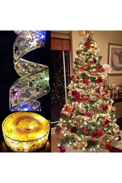 Zigver Christmas Decoration Ledi Ribbon Lights Christmas Tree Ornaments Diy Lace Bows String Lights Home Home Decorla