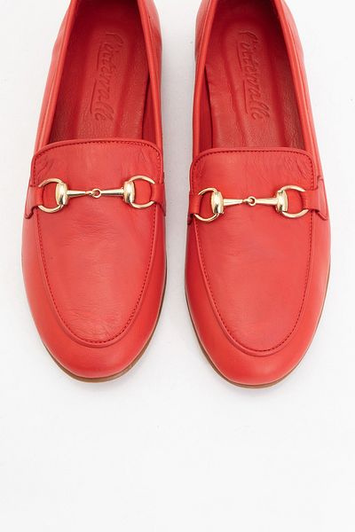 LuviShoes Trexie Red Skin Genuine Leather Buckle Women's Loafer Shoes