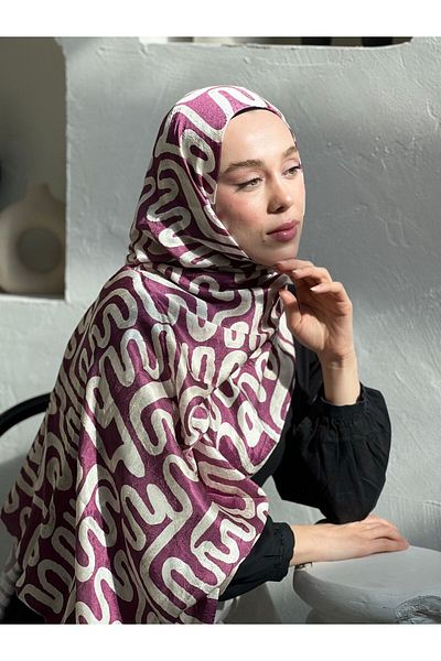 Modakaşmir Abstract Wave Pattern Shiny Bamboo Shawl