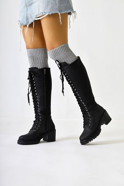 Limoya Γυναικείες μπότες Bella Black Lace Up και Οβάλ με τακούνι με φερμουάρ