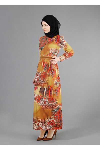 TRENDTESETTÜR ΓΥΝΑΙΚΕΙΟ ΠΟΡΤΟΚΑΛΙ (ΜΟΥΣΤΑΡΔΙ) T 4230 Rosa Hijab Φόρεμα