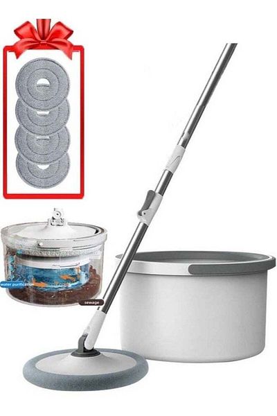 ALMUFARREJ Rotary Squeeze Mop and Bucket Microfiber Mop Pads Hand Free Wringing Floor Clean Mop with 2 Pads