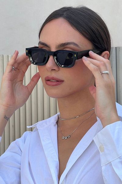REN EYEWEAR نظارة شمسية كلاسيكية للجنسين من DALE، مربعة الشكل، سوداء كاملة
