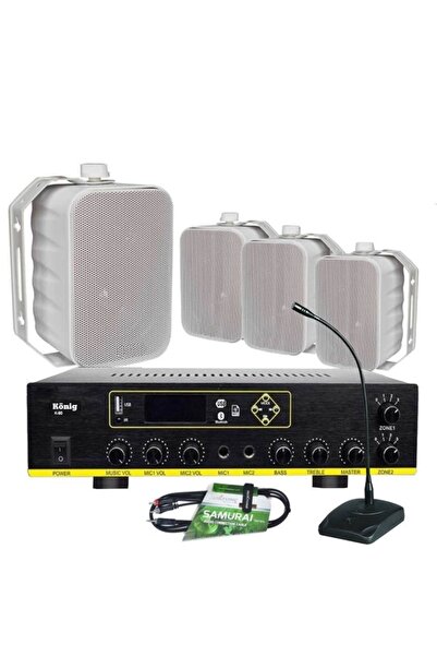 DMM Anfi Hoparlör Mikrofonlu Mağaza Ses Sistemi 4 Lü Beyaz