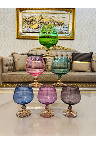 EVRA Bohemia Crystal 6 Renkli Çift Renk Kahve Yanı Su Bardağı m3