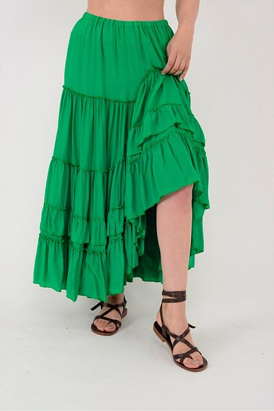 Hazinedan Fusta verde italiană căptușită cu model etnic pentru femei cu design special