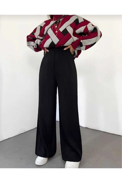 dgs dagıstanlı Kadın kışlık rahat kalıp bol paça comfort beli lastikli triko pantolon