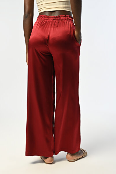 Orfeo Negro Women's Elastic Waist Bowl Color Bordo Straight Satin Pants
