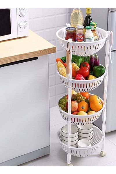 ALMUFARREJ 4-Tier Rolling Shelves Plastic Cart Organizer White 91x33cm