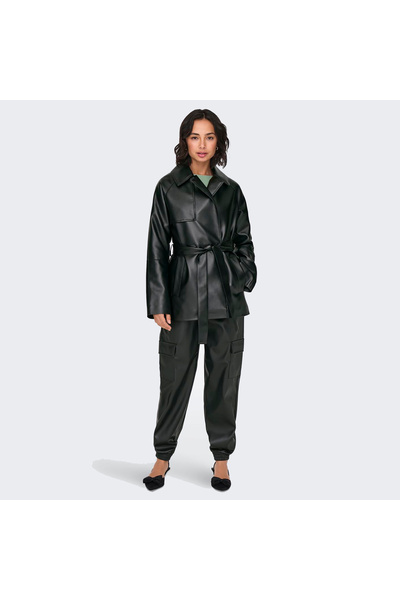 ONLY Κανονικό μαύρο γυναικείο μπουφάν ONLSOFIA FAUX LEATHER SHORT TRENCH CC