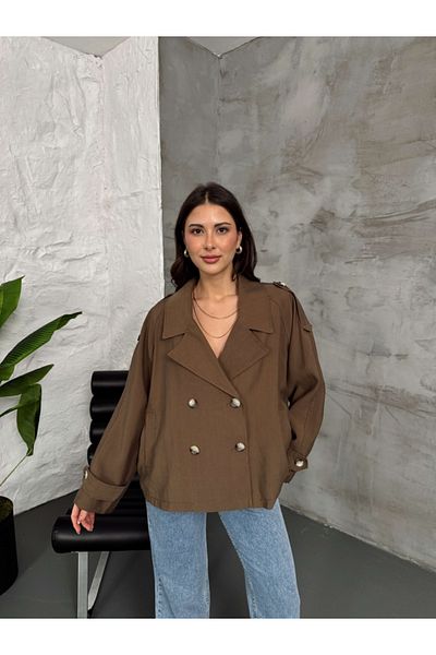 Elif Özbey Butik Brown Epaulette Short Trench