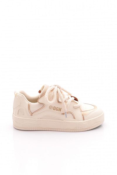DGN Pantofi sport casual cu șireturi pentru femei, cu talpă groasă, auriu