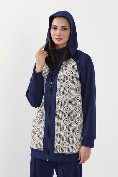 Aisha's Design Lace Detailed Zippered Hooded Cardigan Sweat,Sw-10