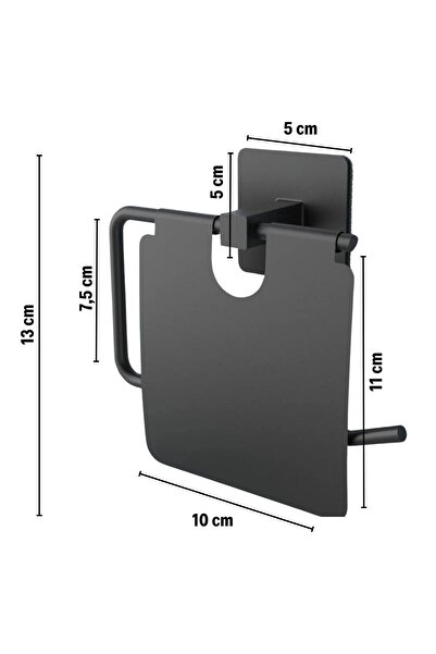 Skygo Kendiliğinden Yapışkanlı Siyah Paslanmaz Metal Kapaklı Tuvalet Kağıtlığı Aparatı