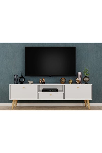 Vivense PENTA TV SEHPASI, AHŞAP AYAKLI, BEYAZ, 160 CM