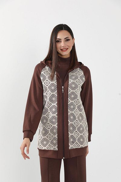 Aisha's Design سترة صوفية بغطاء للرأس وسحاب ومفصلة من الدانتيل، sw-10
