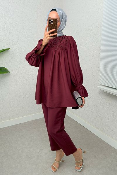 Salih Çelebi Μπροστινό Σετ Hijab 2257 - Claret Red