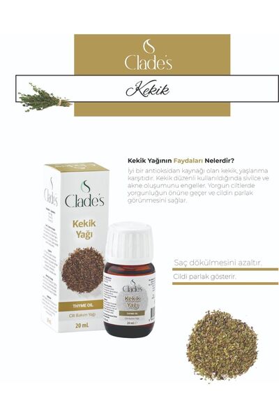 Clade's Kekik Yağı 20 ml - Cilt Bakım Yağı Thyme Oil