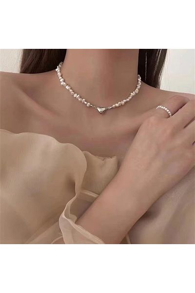 Choice NJ-714 Korean Fashion Pearl Chain Choker Necklace for Women Girls 2023 Trend Jewelry Heart Pendant N