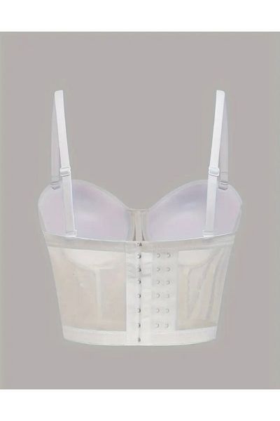 Store White Bustier Party Gown with Sparkling Stones and Pearl Detail- Size m