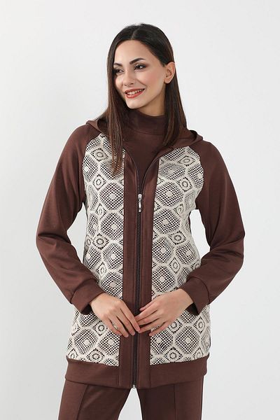 Aisha's Design سترة صوفية بغطاء للرأس وسحاب ومفصلة من الدانتيل، sw-10