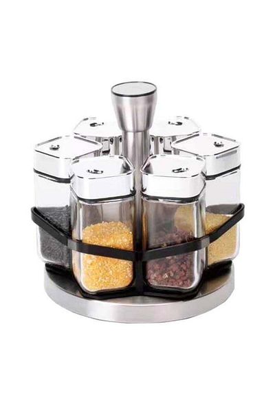 ALMUFARREJ 6-Piece Spice Bottle Set Clear/Silver 10 centimeter