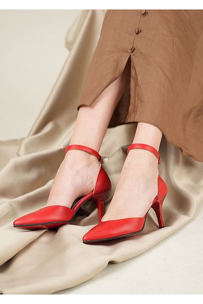 Grasyano Red Stiletto Sandals - Ankle Strap, Pointed Toe and Soft Leather 7.5 cm Summer