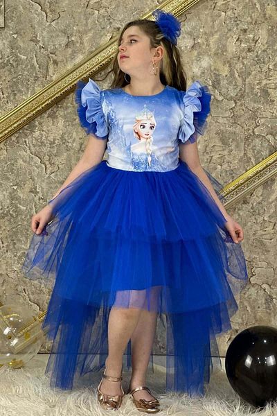 Riccotarz Φόρεμα για κορίτσια Snow Queen με ψηφιακή εκτύπωση με στρώσεις από τούλι μπλε ναυτικό