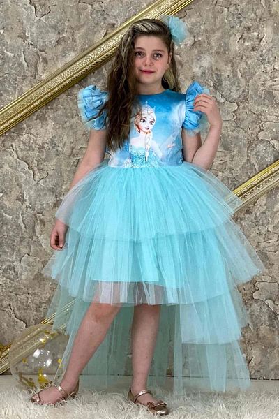 Riccotarz Κορίτσι Snow Queen Digital Print Layered Tulle Τυρκουάζ Φόρεμα
