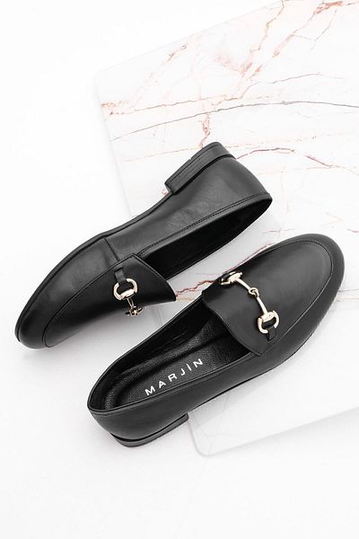 Marjin Dámská řetízková ležérní obuv z pravé kůže Tanle Black
