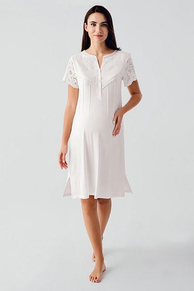 Artış Buttoned Voile Detailed Short Sleeve Stretchy Viscous Maternity Nightgown