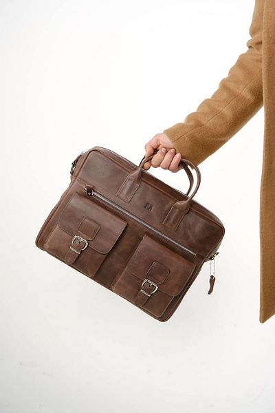 MFT Leather Design حقيبة كمبيوتر محمول من الجلد الطبيعي من لورين 2230