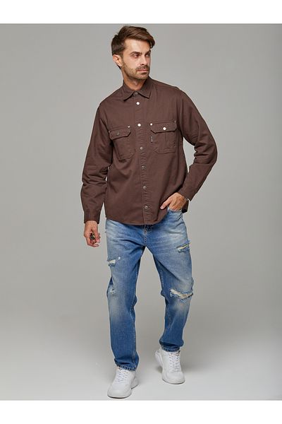 muzzo jeans Cămașă maro din bumbac gabardină cu țesătură în carouri în interiorul jachetei