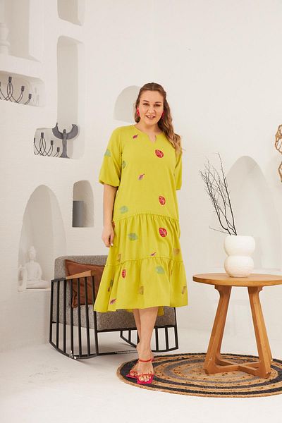RMG Olive Plus Size Dress - Collar and Embroidery Detail