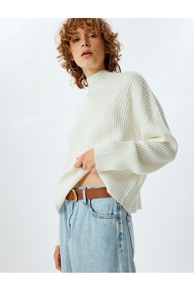 Koton Knitwear Oversize Sweater - Stand Collar, Long Sleeve, Textured