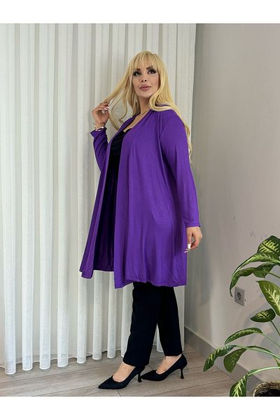 LİKRA Women's Large Size Asymmetric Cut Flexible Cardigan (Accessory Not Included)