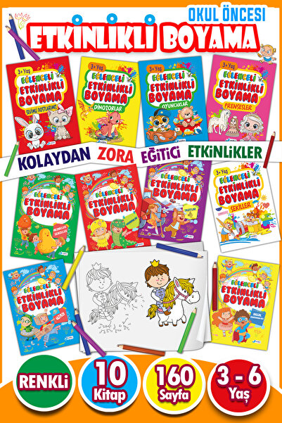 Harika Çocuk Yayınları Eğlenceli Etkinlikli 10 Kitaplı Eğitici Boyama Seti 160 Sayfa