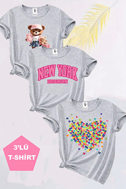 twins tailors Njujork Bruklin Štampano 3-paket sivi dečiji T-shirt