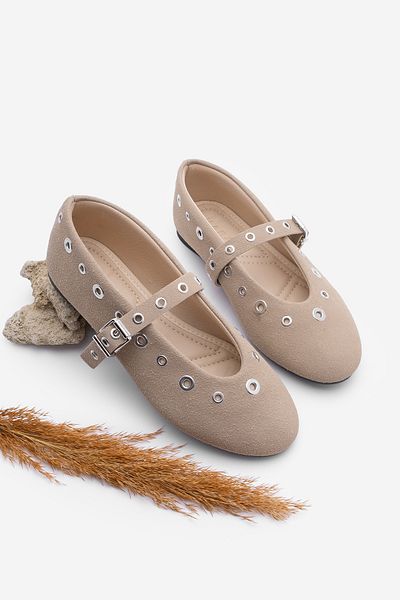 Marjin Beige Ballerinas für Damen – Taren mit Bändern und Troc