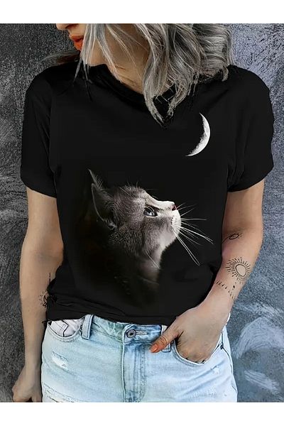 PENTHİLUS Μπλουζάκι unisex με στάμπα γάτας