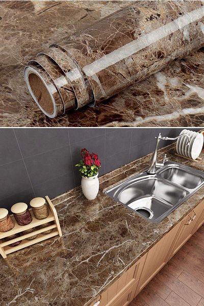 Buffer ®   5mt X 60cm Μαρμάρινο Μοτίβο Τραπέζι Πάγκος Κουζίνας Αδιάβροχο Αυτοκόλλητο Αυτοκόλλητο Καφέ