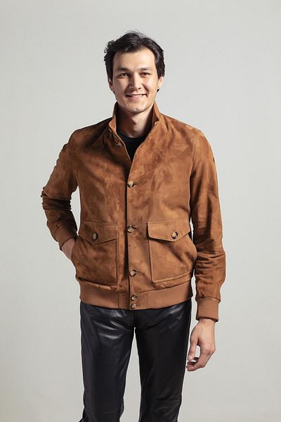 Deriderim Camel Knox Men's Buttoned Lined Waist and Sleeve Knitwear College Genuine Suede Coat