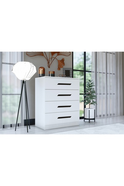 Vivense ALMİNA ŞİFONYER GM084, 4 ÇEKMECELİ, SİYAH KULPLU, BEYAZ