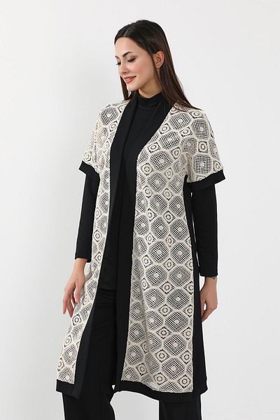 Aisha's Design Short Sleeve Lace Kimono Tunic - Sw-16